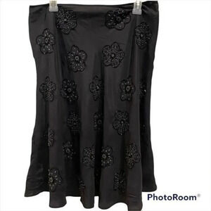 WD.NY 100%Silk Rheinstone Flare skirt